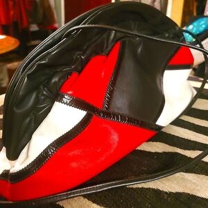 VINTAGE FELLICCI Tri color Red/Black/Whte Leather Crossbody Snaptop Bag